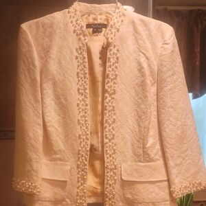 ECI Cream/Yellow Women's Blazer with Pearl Accents